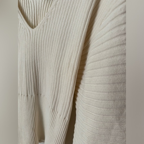 Express Ribbed Puff Sleeved Cream Sweater - Picture 3 of 6